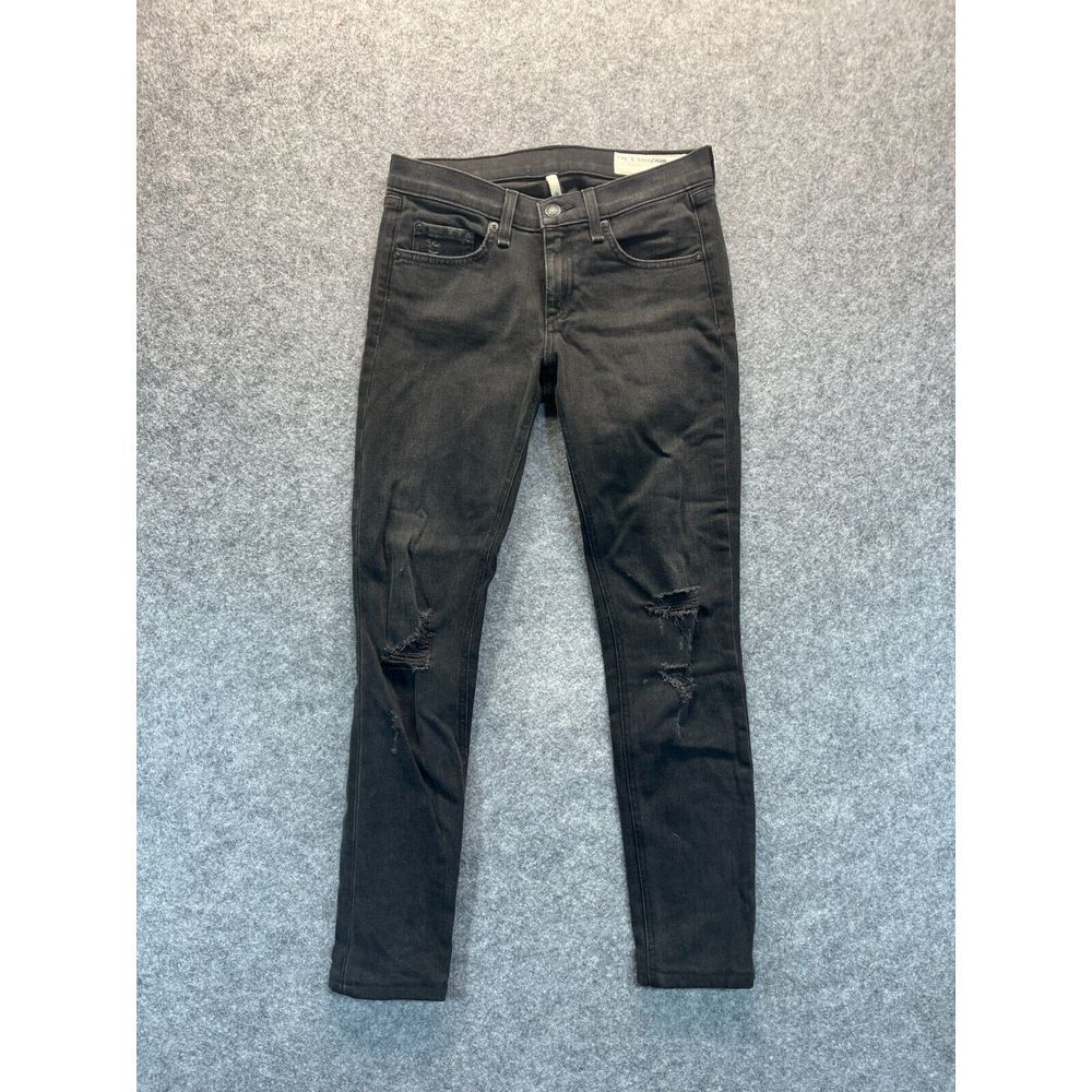 Rag and Bone Jeans‎ Women's 25 Skinny Black Distressed Stretch Mid Rise Denim